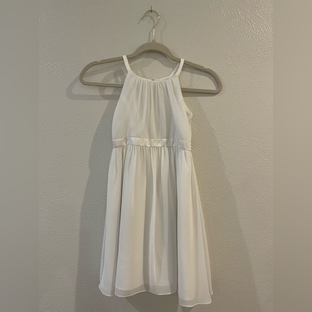David’s Bridal | Tea Length Chiffon Soft White Flower Girl Dress | Size 6
